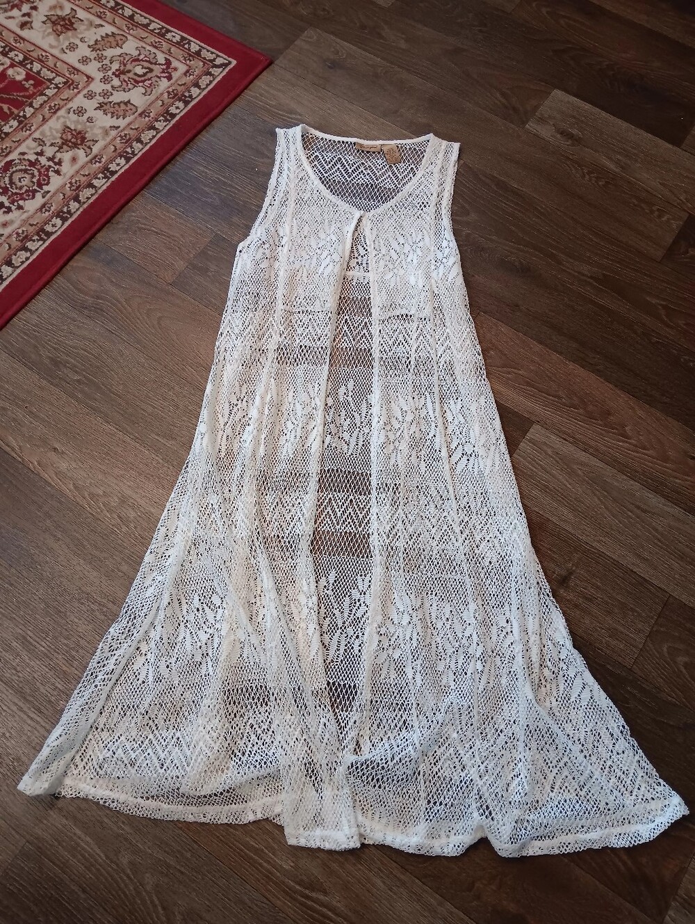 Wrangler Cream Crochet Longline Open Knit Vest